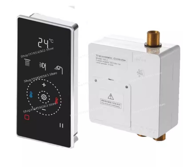 Thermostatic Mixing Valve Digital Display - Digitaler schwarzer LED-Duschthermostat mit LCD-Mischventil, 2/3-Wege-Duschpaneelarmatur,