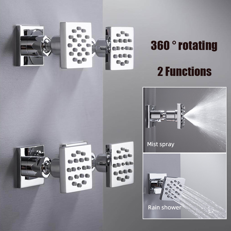 Shower Body Jet Massage Spray Square - Messing-Quadrat-Körperdüse mit 2 Funktionen (Nebel- und
