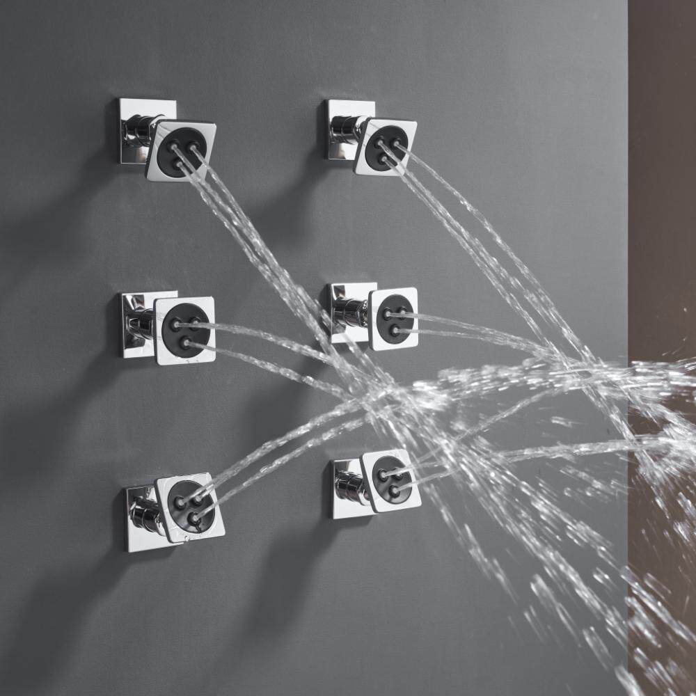 Shower Body Jet Massage Spray Square - Quadratischer Chrom-Duschkörper-Sprüher, wassersparender Massage-Seitenstrahler, Badezimmerzubehör für