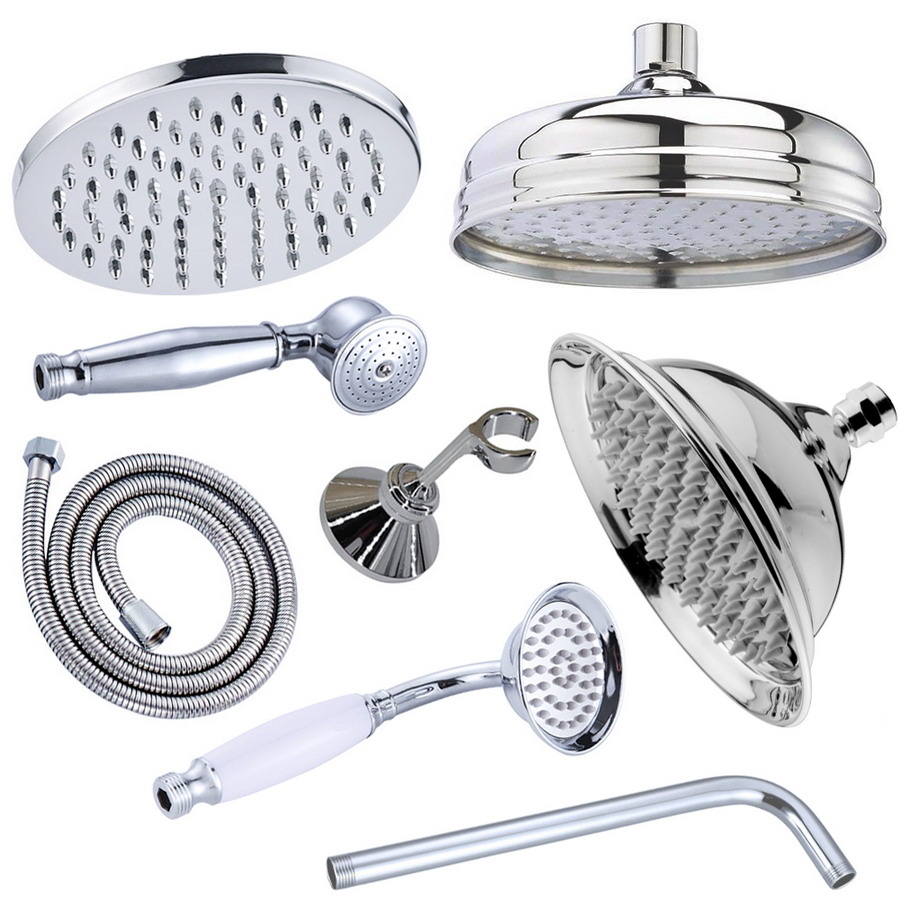 Shower Arm Ceiling Mount Brass Chrome - Poliertes Chrom, 20,3 cm, runder Regenduschkopf,