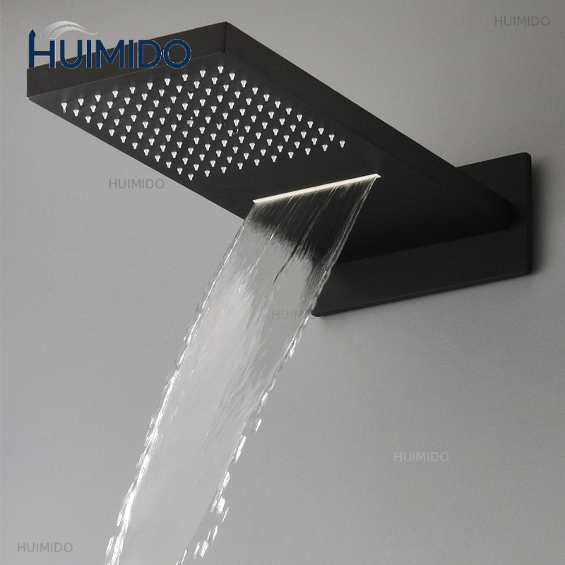 Led Rainfall Shower Head Waterfall - Schwarzer Duschkopf mit Regen- und Wasserfallfunktion,