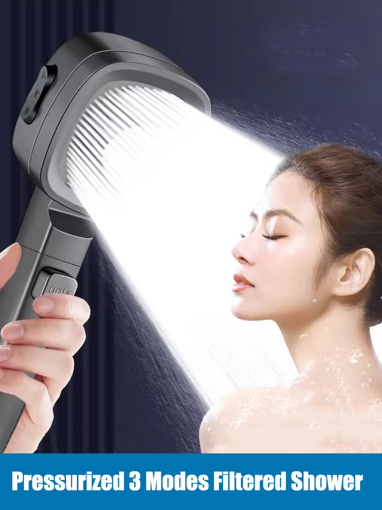 Handheld Shower Head High Pressure Filter - Drei-Modus-gefilterter Duschkopf, Hochdruck-Sprühdüsen, Ein-Tasten-Stopp, wassersparender Handbrausekopf,