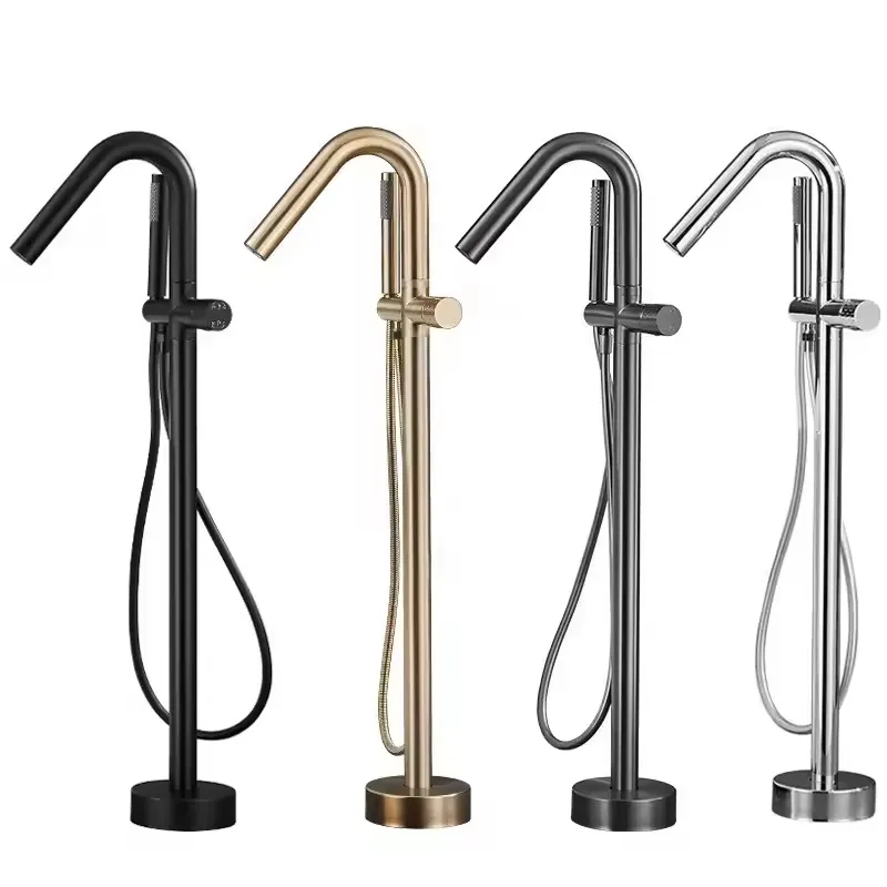Freestanding Bathtub Filler Faucet Floor - Freistehende Kupfer-Badewannenarmatur mit Dusche, Bodenmontierte Wannenfüllarmatur,