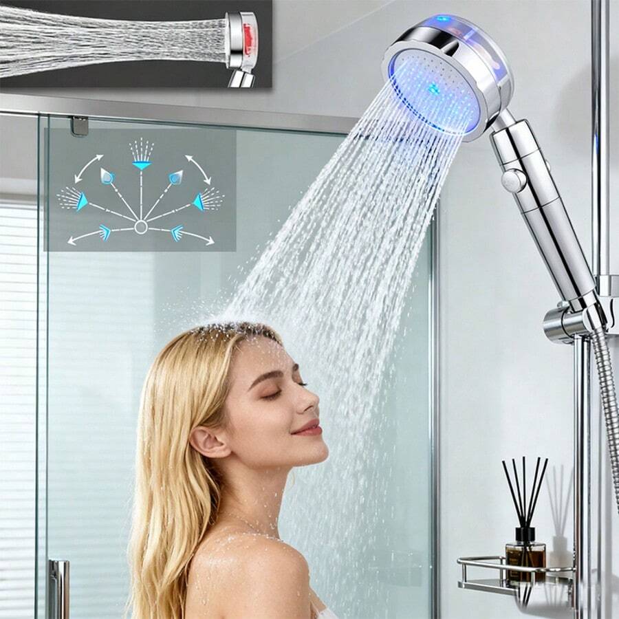 Handheld Shower Head High Pressure Filter - Duschkopf mit Propellerantrieb, Stopptaste und Baumwollfilter,