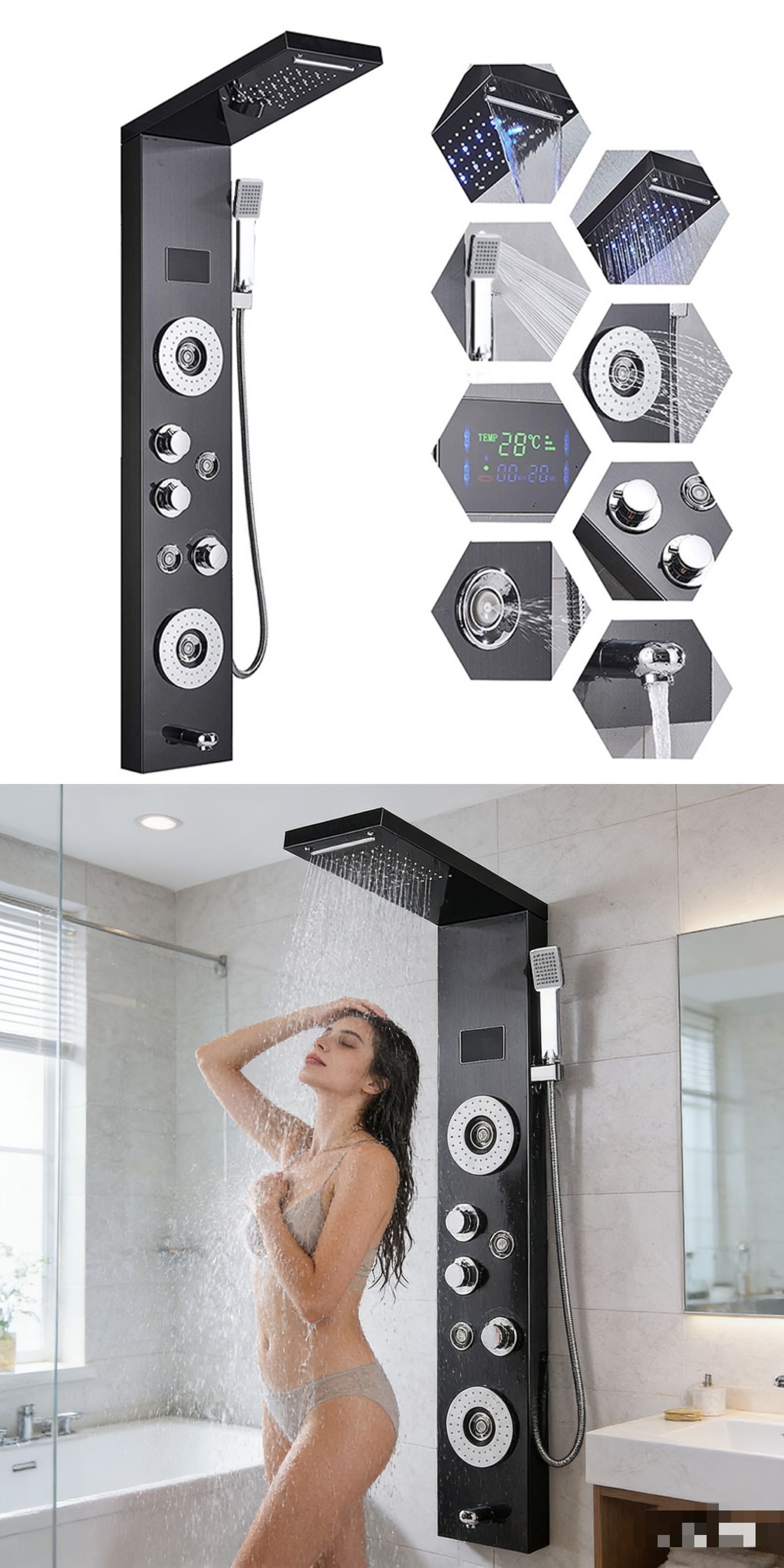 LED-Digitalanzeige Duschpaneel – Led Rainfall Shower Head Waterfall Bewertung und Preis