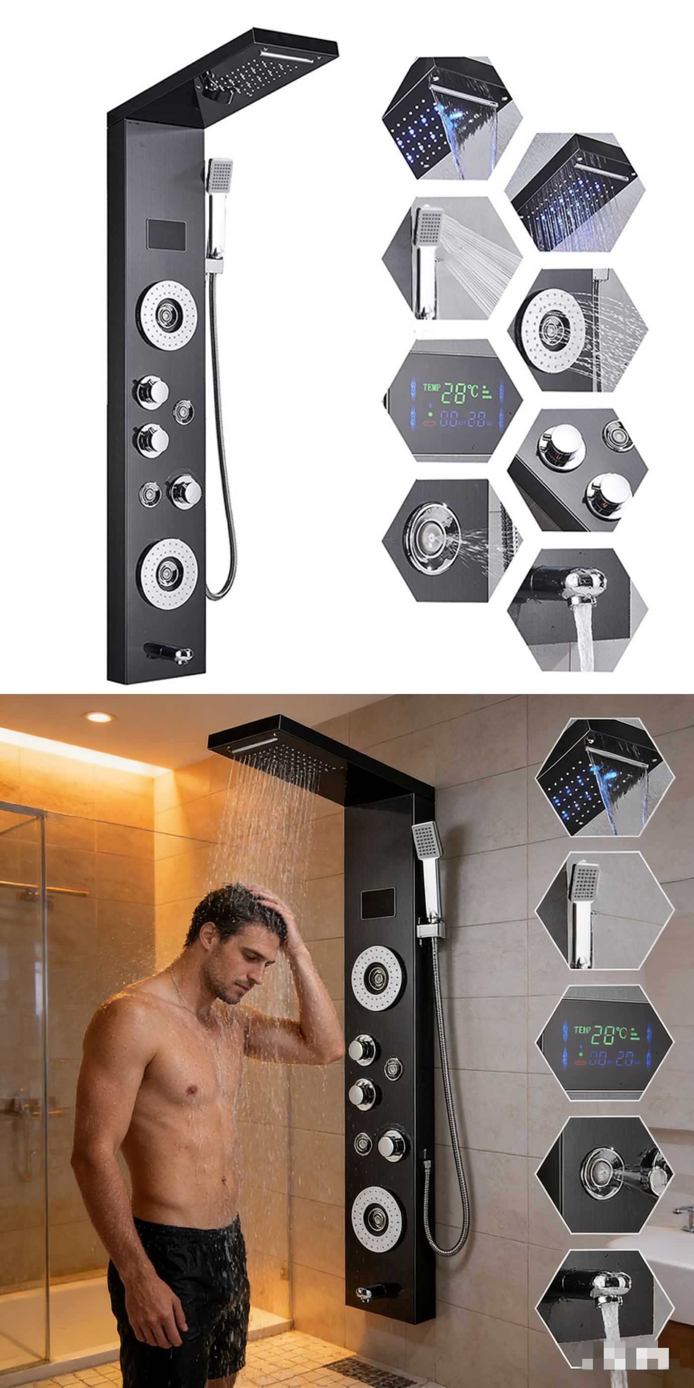 LED-Digitalanzeige Duschpaneel – Led Rainfall Shower Head Waterfall Bewertung und Preis